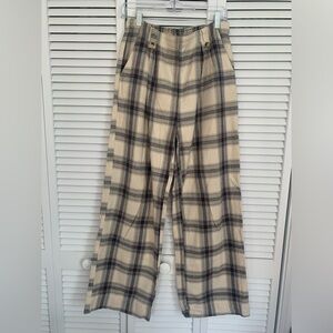 NATIVE YOUTH Plaid Wide Leg Pants - Black and Cream